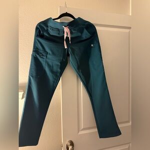 Figs Caribbean blue Pants with Pink Drawstring